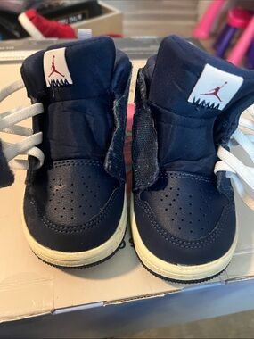 Jordan Toddler Navy and White High-Top Sneakers